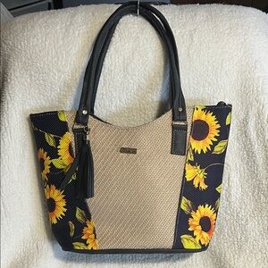 Charming Charlie Sunflower Tote - Black and Tan